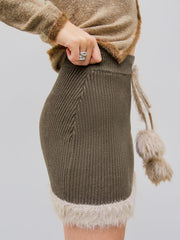 Knitted Fuzzy Middle Waist Solid Mini Skirt