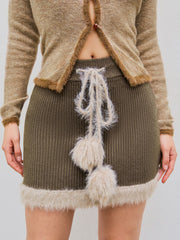 Knitted Fuzzy Middle Waist Solid Mini Skirt