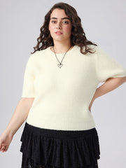 Knit Round Neckline Solid Short Sleeve Top Curve & Plus