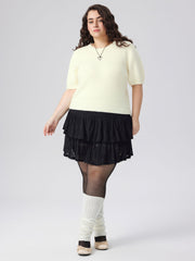 Knit Round Neckline Solid Short Sleeve Top Curve & Plus