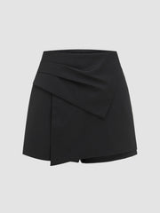 Woven Mid Rise Asymmetrical Hem Shorts