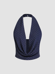 Cowl Neck Polka Dot Ruched Crop Top