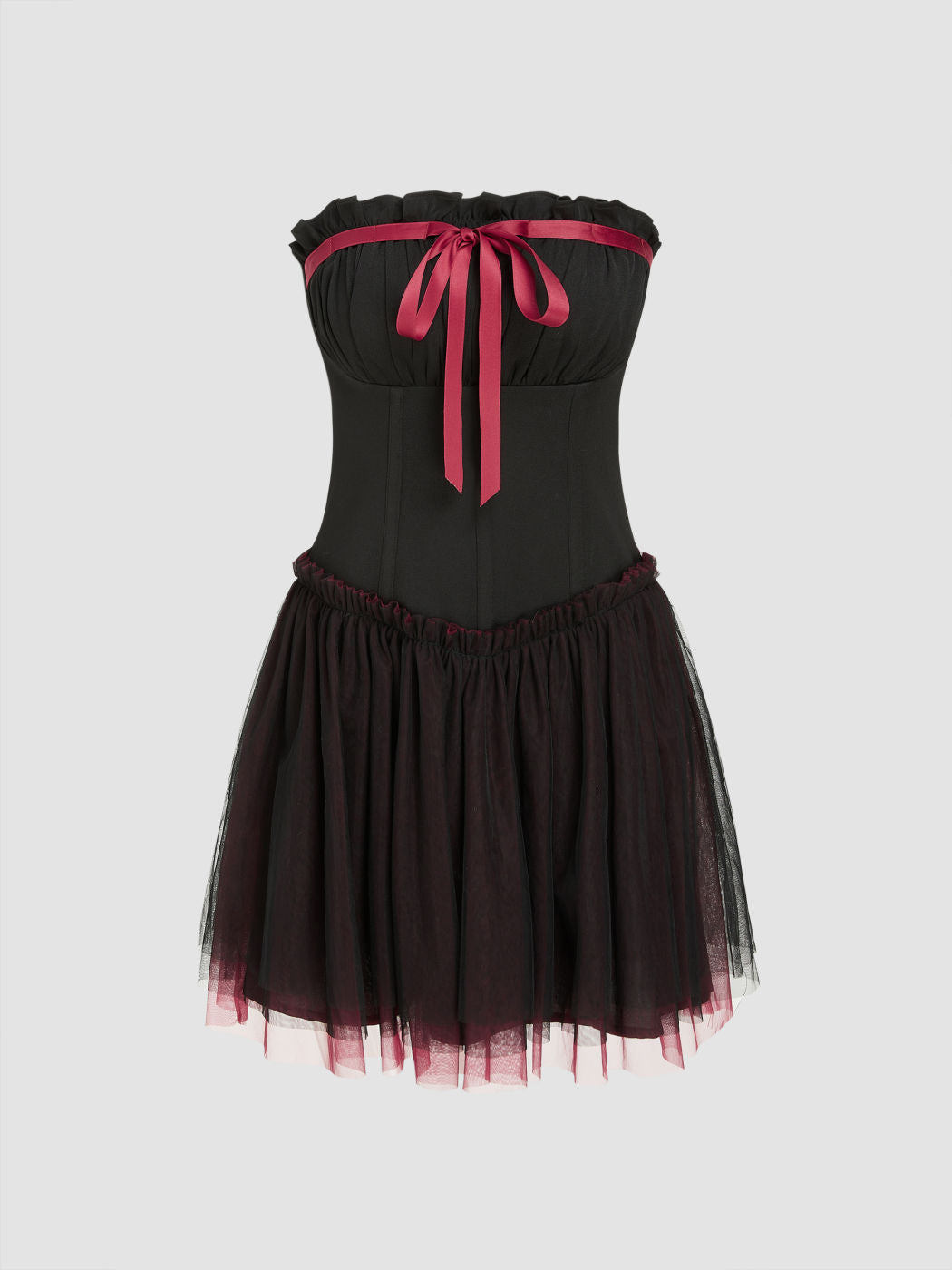 Contrasting Binding Bowknot Tulle Tube Mini Dress