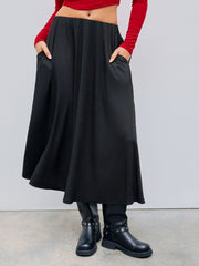 Elastic Waist Solid Ruffle Maxi Skirt