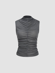 High Neck Ruched Solid Top