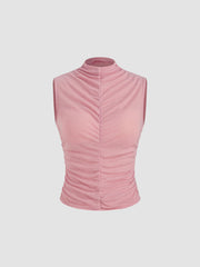 High Neck Ruched Solid Top