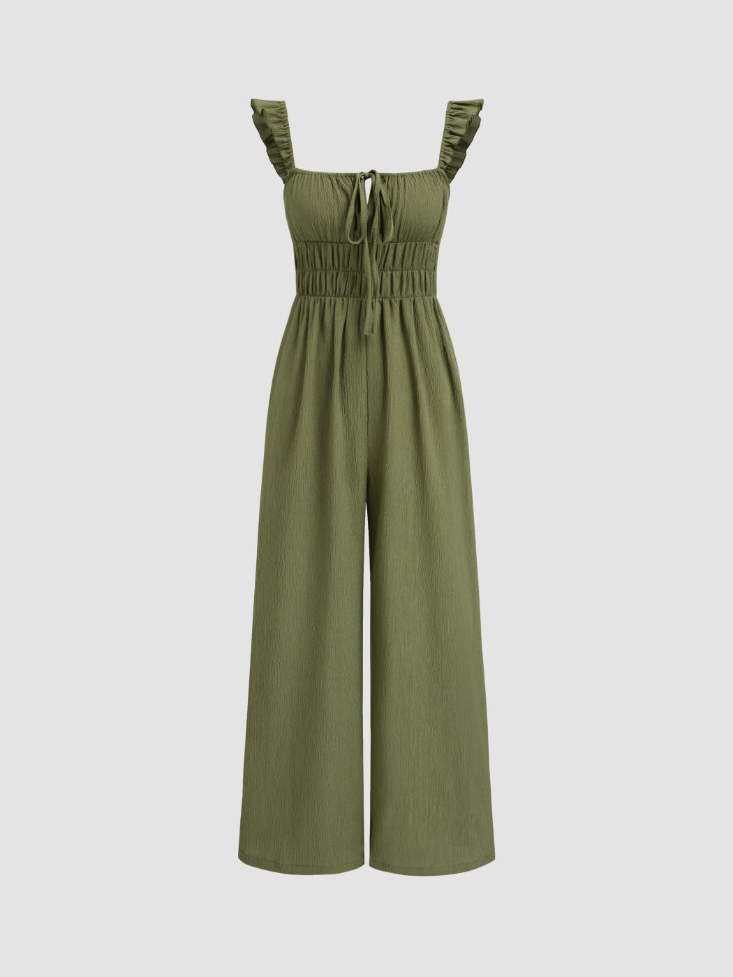 Ruffle Hem Knotted Shirred Wide Leg Jumpsuit