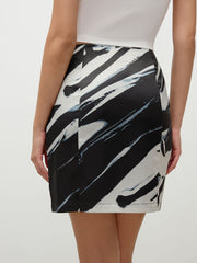 Mid Waist Solid Abstract Geometric Zipper Skirt