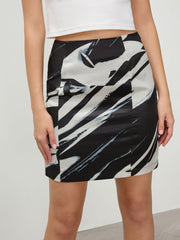 Mid Waist Solid Abstract Geometric Zipper Skirt