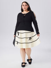 Jacquard Round Neck Bowknot Knit Long Sleeve Top Curve & Plus