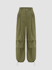 Woven Mid Rise Solid Cargo Joggers