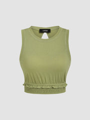 Lettuce Trim Cut Out Solid Crop Tank Top