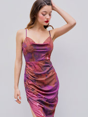 Sweetheart Gradient Asymmetrical Ruched Midi Dress