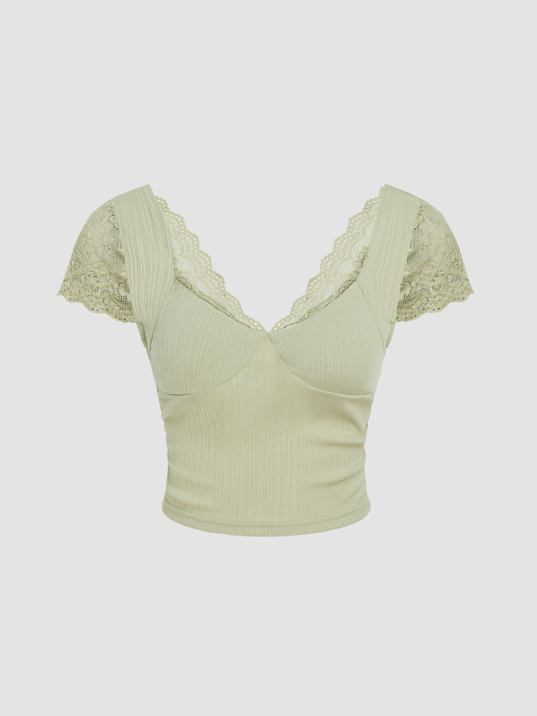 V-neck Lace Hem Crop Top