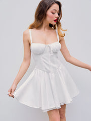 Solid Sweetheart Corset Lace Up Ruffle Mini Dress