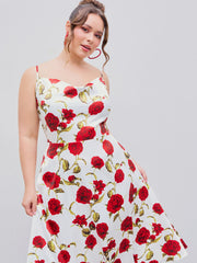 Satin Rose Ruffle Midi Dress Curve & Plus