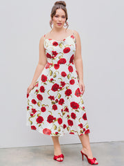 Satin Rose Ruffle Midi Dress Curve & Plus