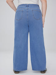 Stretch Denim Mid Rise Heart Wide Leg Jeans Curve & Plus