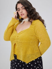 Mesh Square Neck Long Sleeve Jersey Top Curve & Plus