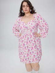 Jacquard Square Neck Floral Mini Dress Curve & Plus