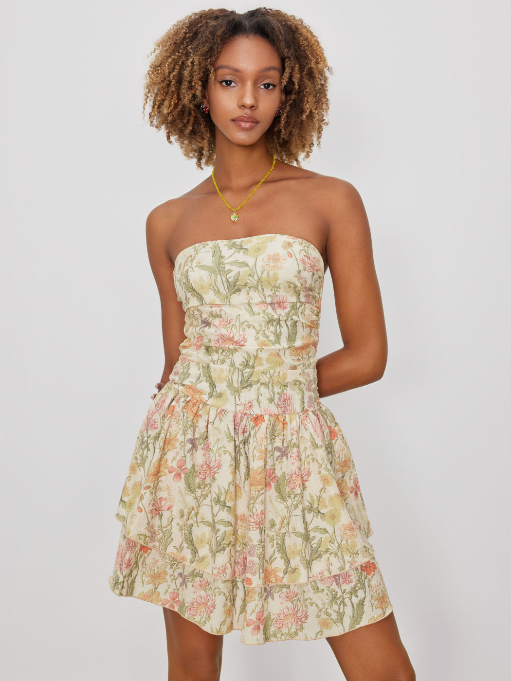 Floral Ruffle Hem Tube Mini Dress
