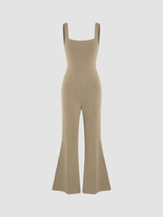 Square Neck Knotted Split Solid Flared Jumpsuit