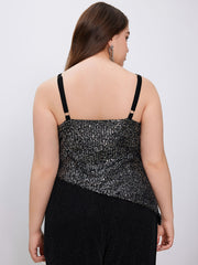 Sequin Cowl Neck Asymmetrical Hem Cami Top Curve & Plus