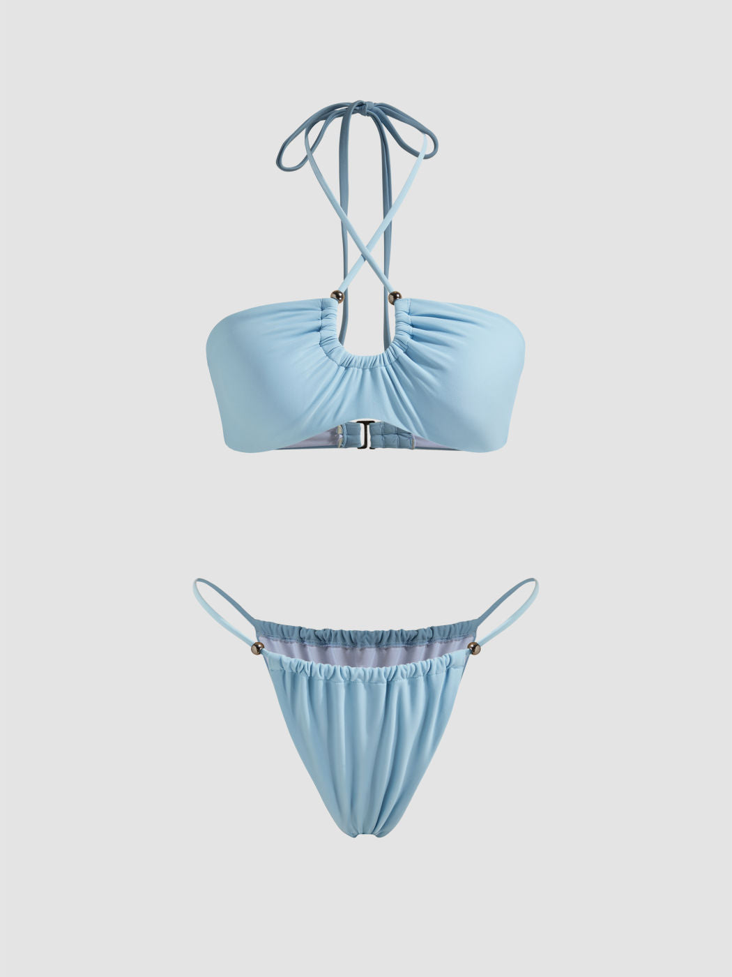 Halter Solid Beaded Bikini Swimsuit