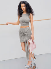 Round Neck Ruched Jersey Crop Top