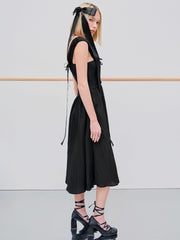 Lace Up Midi Ruffle Midi Dress