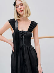 Lace Up Midi Ruffle Midi Dress