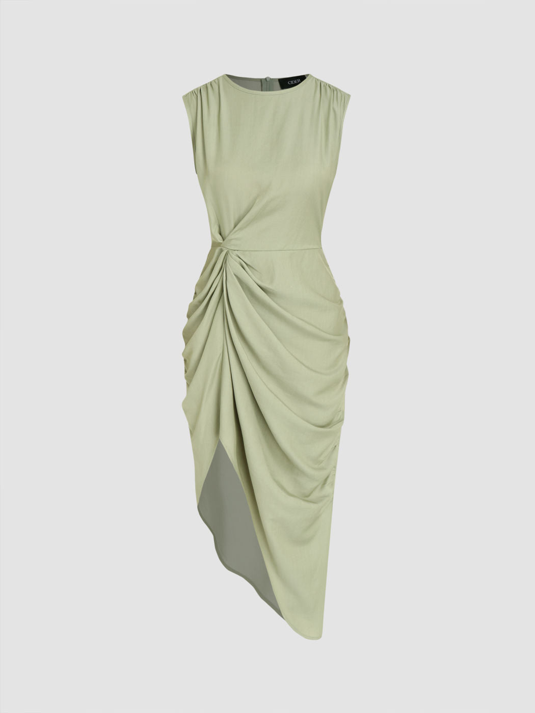 Boat Neck Asymmetrical Hem Ruched Midi Dress