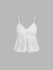 Broderie Anglaise 100% Cotton V-neck Floral Shirred Cami Top
