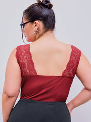 Lace V-neck Solid Bodysuit Curve & Plus