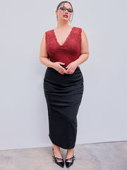 Lace V-neck Solid Bodysuit Curve & Plus