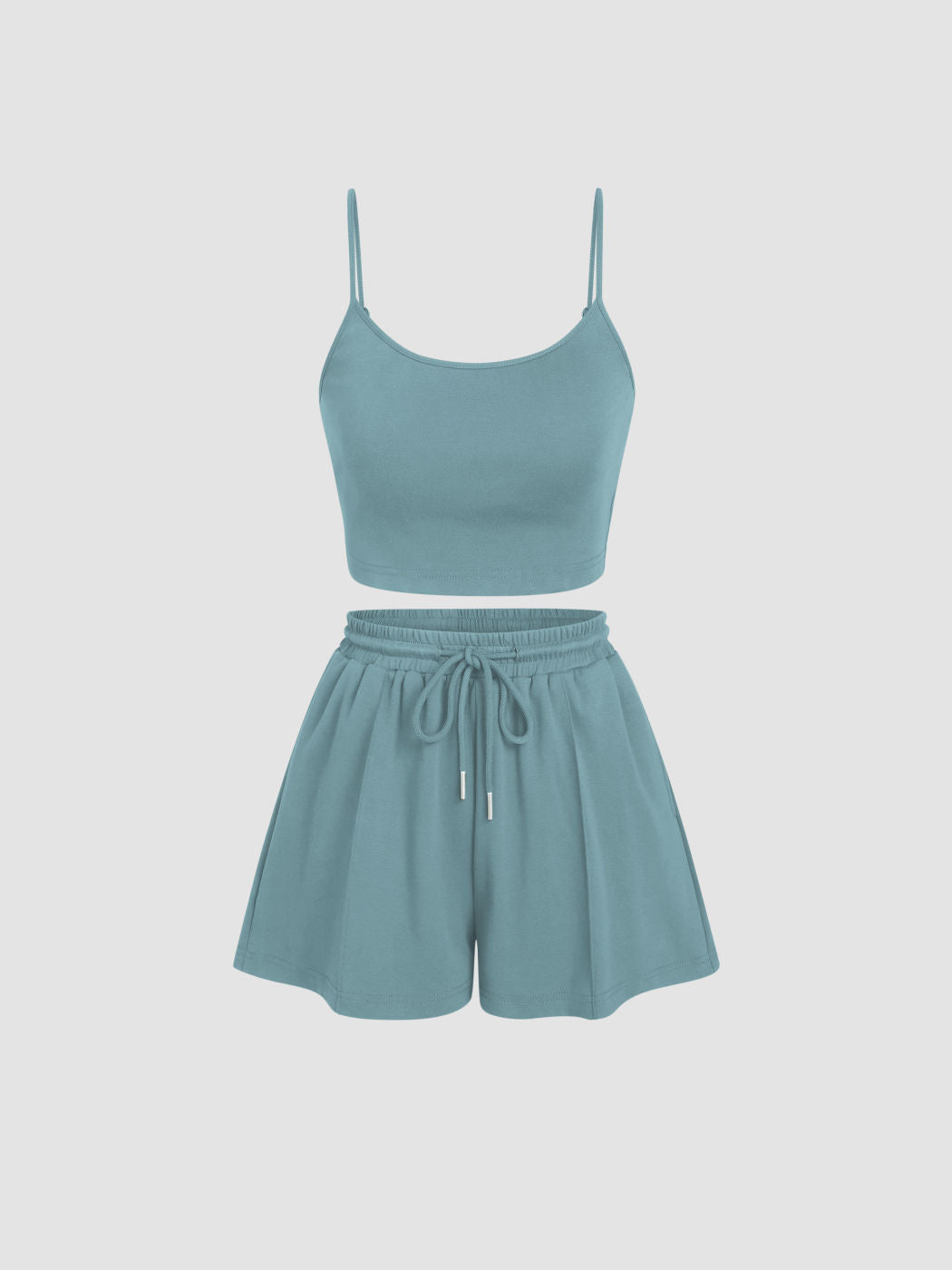U-neckline Crop Cami Top & Drawstring Wide Leg Shorts Set