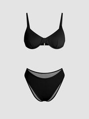 V-neck Solid Underwire Cheeky Bikini Swimsuit