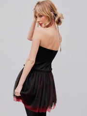 Contrasting Binding Bowknot Tulle Tube Mini Dress
