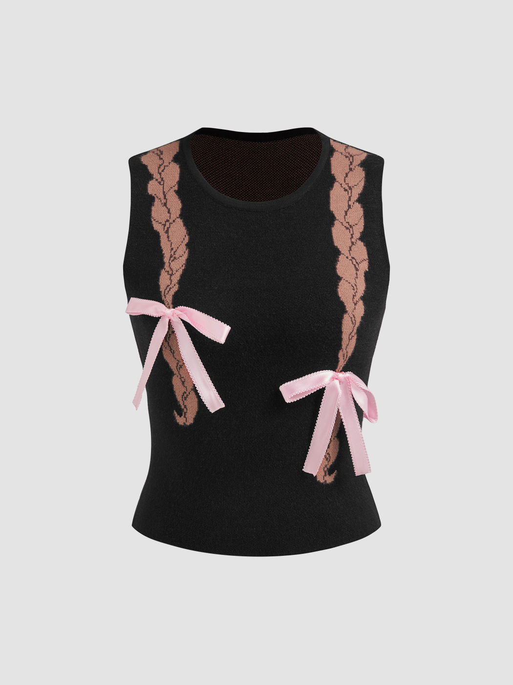 Knitted Round Neck Bowknot Braids Tank Top