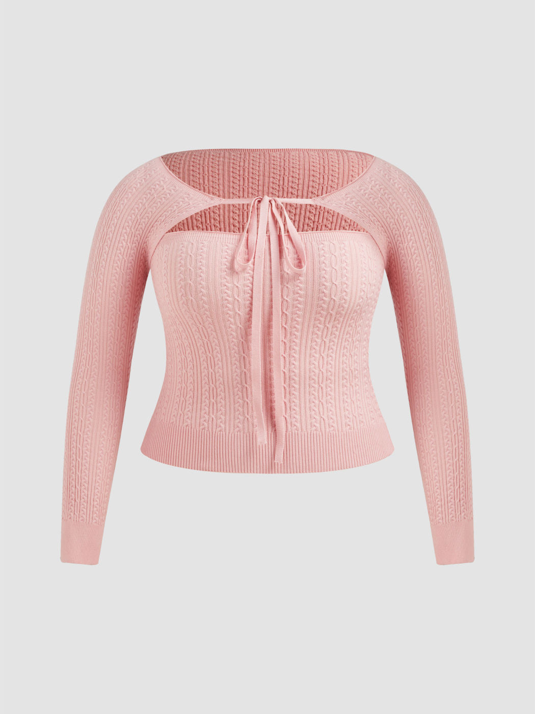 Texture Solid Knitted Tube Top & Knotted Shrug Curve & Plus