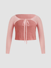 Texture Solid Knitted Tube Top & Knotted Shrug Curve & Plus