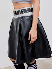 Faux Leather High Rise Contrasting Binding Midi Skirt