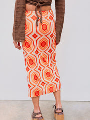 Mid Rise Geometric Twist Split Maxi Skirt