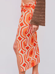 Mid Rise Geometric Twist Split Maxi Skirt