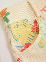 Corduroy Mid Rise Animal & Fruit Graphic Wide Leg Trousers