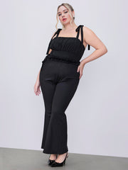 Mid Rise Ruffle Trim Knotted Flared Trousers Curve & Plus