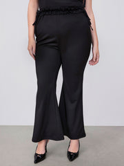 Mid Rise Ruffle Trim Knotted Flared Trousers Curve & Plus