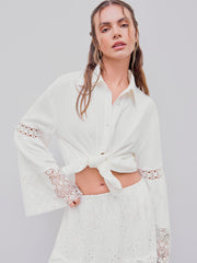 Polo Solid Hollow Out Long Sleeve Blouse