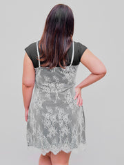 Lace Patchy Floral Bowknot Mini Dress Curve & Plus