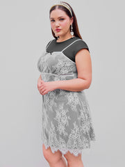 Lace Patchy Floral Bowknot Mini Dress Curve & Plus